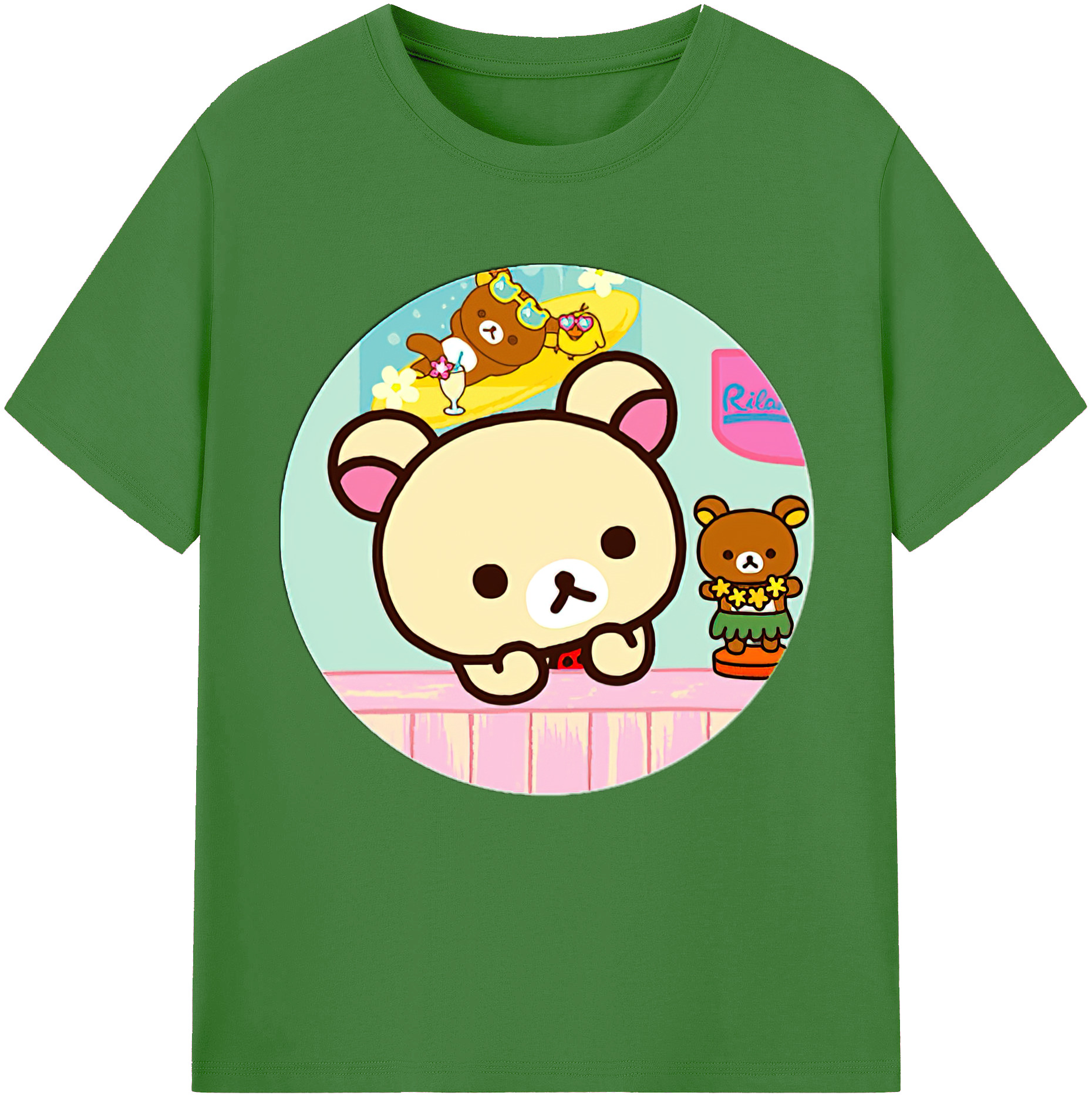 （画像用） リラックマ リラックマ キイロイトリ Rilakkuma Korilakkuma Kiiroitori レディースカジュアルプリントTシャツ（綿100％）